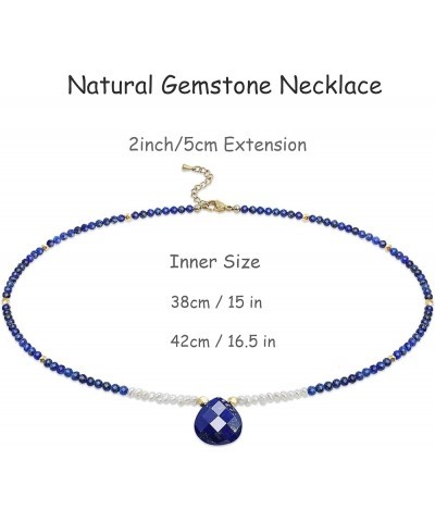 Pendant Chocker Necklaces for Women Trendy,3MM Womens Beaded Necklace,Blue Lapis Stone Bead Simple Necklace 15 inch 01 Blue $...