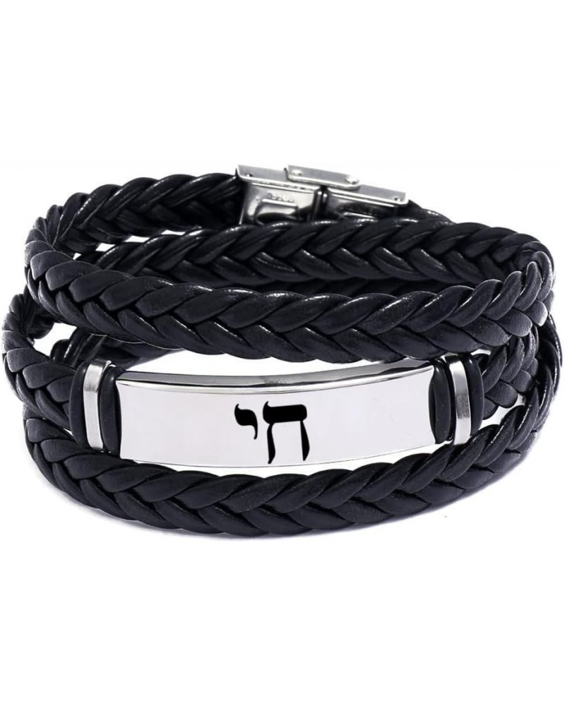 Hebrew Letter Chai Symbol of Life Layered Silicone Bracelet with Stainless Steel Buckle Jewish Religious Bangle Wristband Jud...