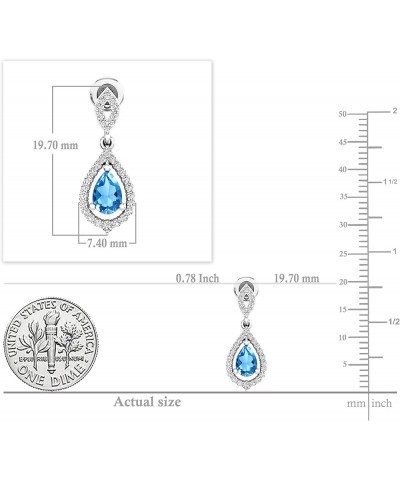 6x4mm Each Pear Gemstone & Round White Diamond Teardrop Dangle Earring for Women in 925 Sterling Silver Blue Topaz Screw Back...