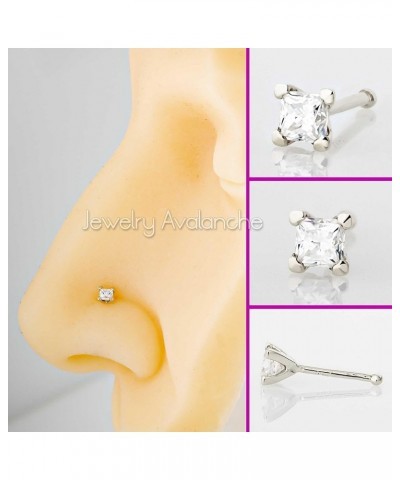 V-Prong Set Princess Cut Moissanite 14K Gold Nose Bone Stud - Unisex 22G Ball-end Nose Ring Stud - April Birthstone 2.5mm Sto...