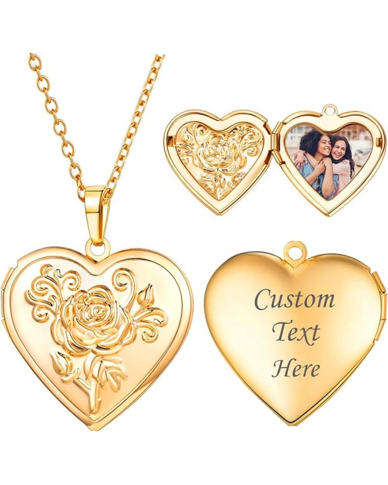 Personalized Picture Necklaces for Women Girls, Platinum/Gold Plated Lockets with 18 Inch Chain, Custom Photo & Text Flower H...