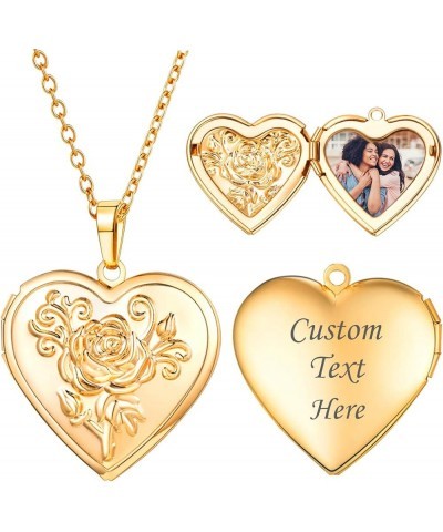 Personalized Picture Necklaces for Women Girls, Platinum/Gold Plated Lockets with 18 Inch Chain, Custom Photo & Text Flower H...