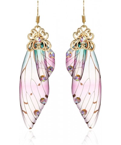 Butterfly Wing Drop Dangle Earrings Gold Plated Crystal Rhinestone for women girls wedding Jewelry Color mixing- GD A(B) $7.4...