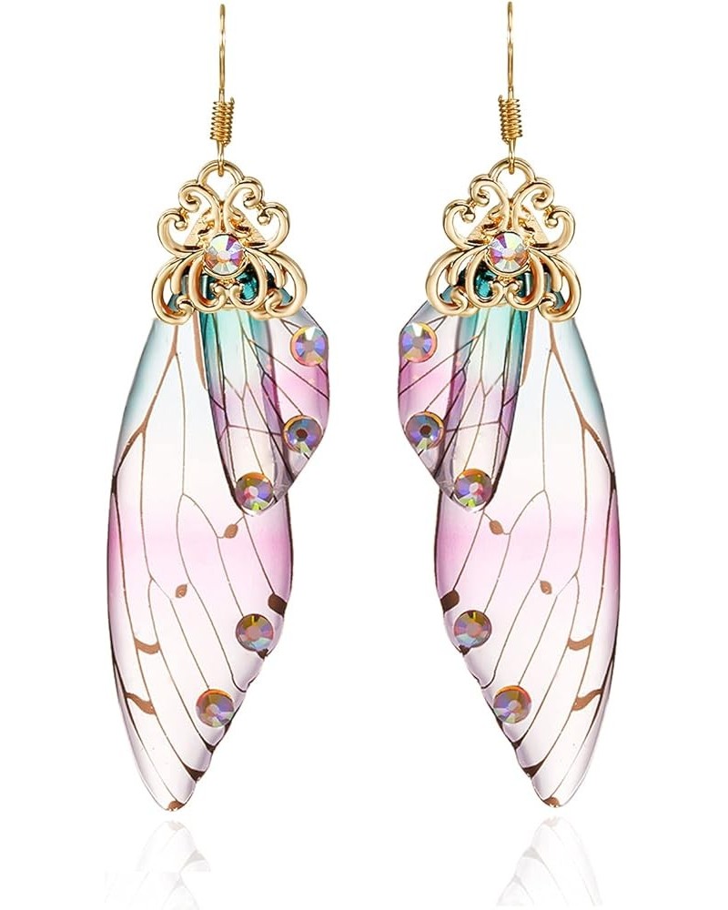 Butterfly Wing Drop Dangle Earrings Gold Plated Crystal Rhinestone for women girls wedding Jewelry Color mixing- GD A(B) $7.4...