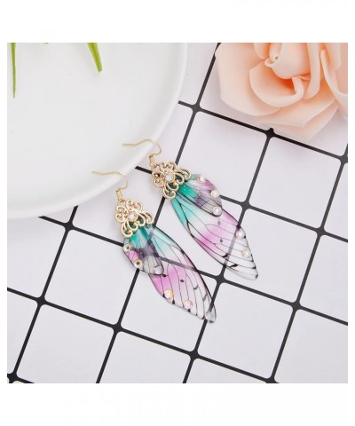 Butterfly Wing Drop Dangle Earrings Gold Plated Crystal Rhinestone for women girls wedding Jewelry Color mixing- GD A(B) $7.4...