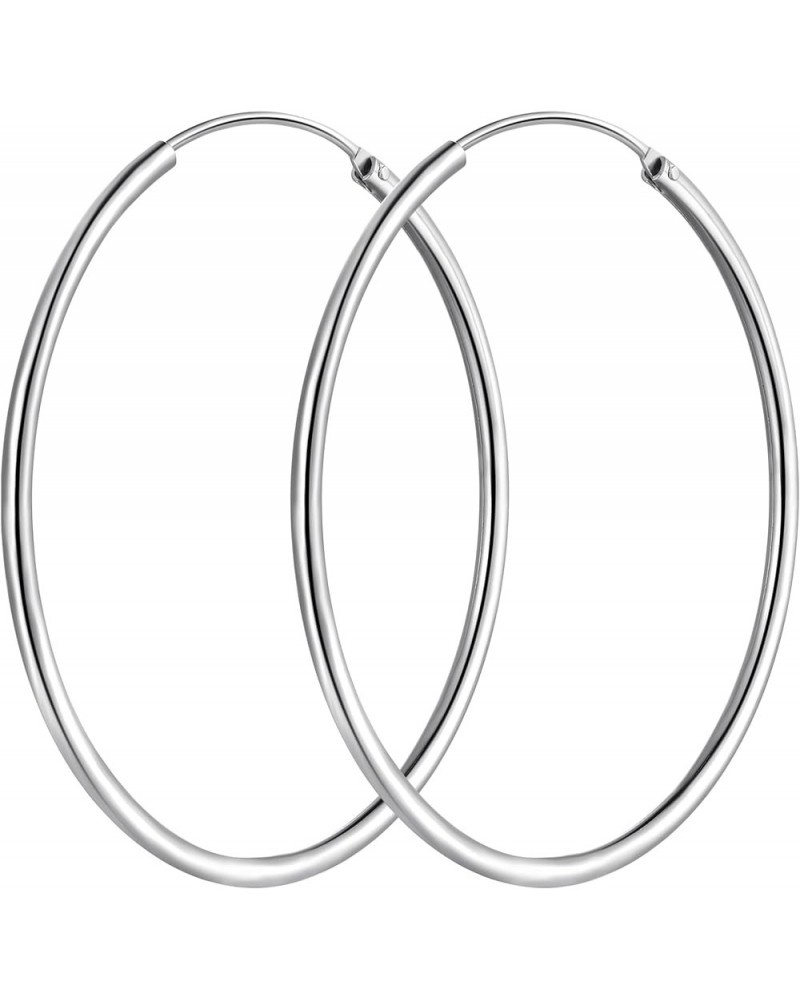 925 Sterling Silver Hoop Earrings for Women Lightweight Round Silver Thin Hoops for Girls Size 20mm-75mm Silver,55 mm | 2.2 i...