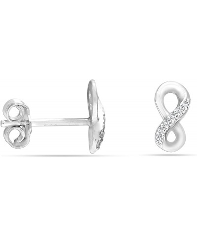 925 Sterling Silver Small Lightweight Zirconia Stud Earrings Infinity CZ $15.11 Earrings