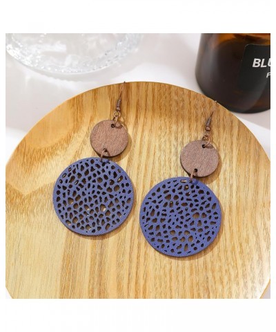 Leather Earrings for Women Western,Vintage Geometric Round Dangle Drop Earrings Wood Faux Leather Earrings, Boho Jewelry, Gif...