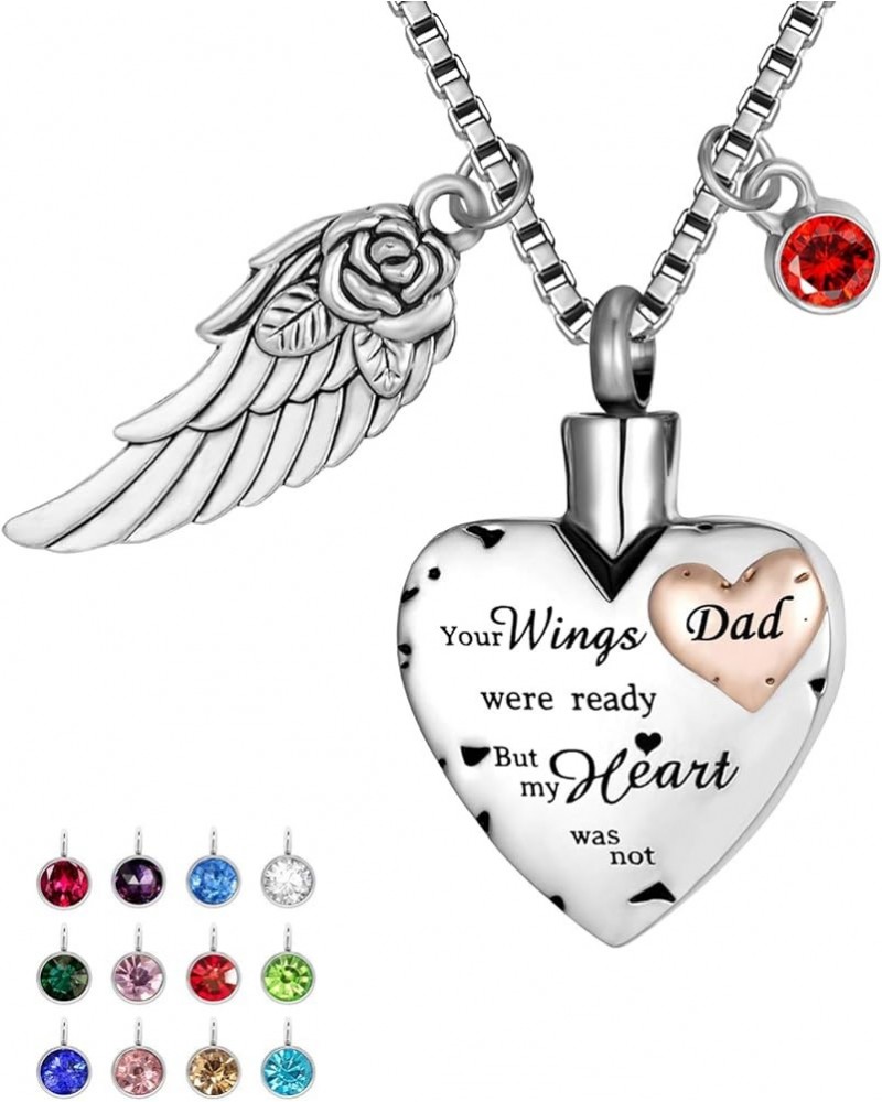 Cremation Urn Necklace Comes With Angel Wing And 12 Birthstones Ashes Jewelry Heart Memorial Pendant Dad $9.89 Necklaces