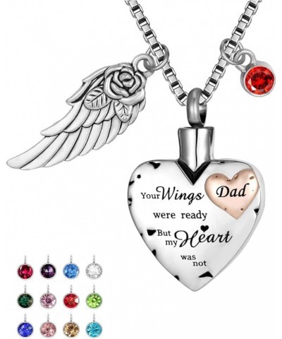 Cremation Urn Necklace Comes With Angel Wing And 12 Birthstones Ashes Jewelry Heart Memorial Pendant Dad $9.89 Necklaces