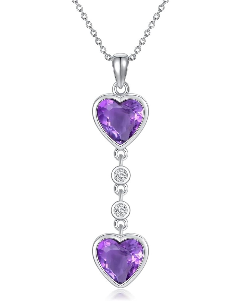 Purple Amethyst Necklace for Women 925 Sterling Silver Natural Amethyst Pendant Necklace Style C-Heart Shaped Amethyst $42.75...