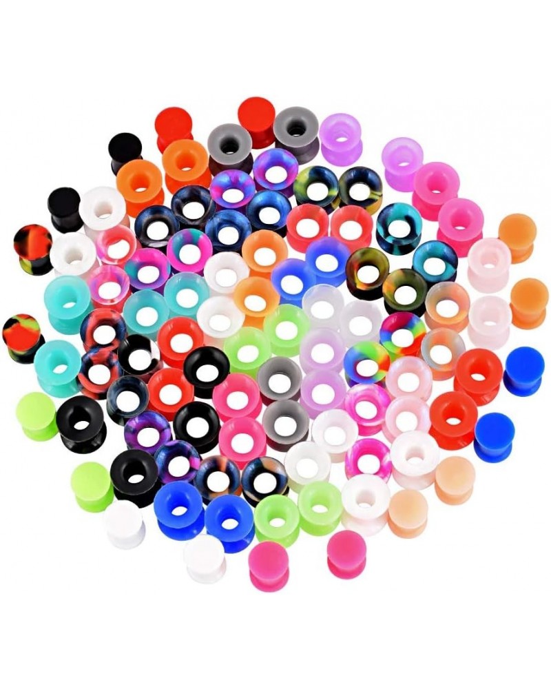 24pcs-100pcs Colorful Silicone Ear Gauges Double Flared Ear Tunnels Set Stretchers Expander Ear Piercing Jewelry 100pcs, 00G ...