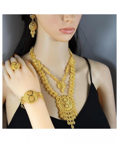 Ethiopian Tassel 24k Gold Plated Jewelry Sets For Women Arabic Wedding Indian Bridal Dubai Necklace Earrings Bracelet Ring Se...