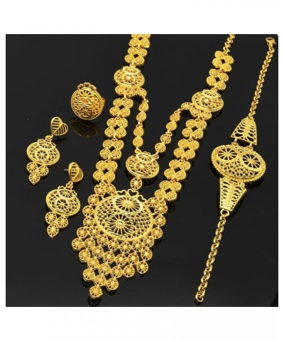 Ethiopian Tassel 24k Gold Plated Jewelry Sets For Women Arabic Wedding Indian Bridal Dubai Necklace Earrings Bracelet Ring Se...