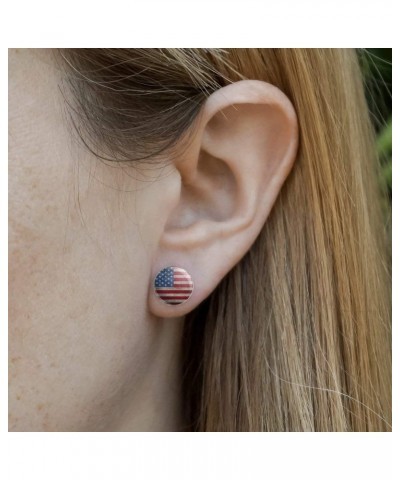 Rustic American Flag Wood Grain Design Novelty Silver Plated Stud Earrings $9.34 Earrings