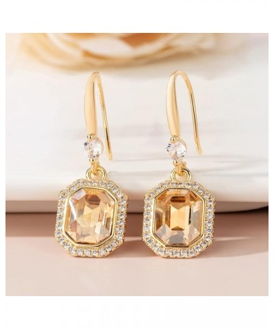 Austrian Crystal Halo Octagon Drop Dangle Earrings for Women 14K Rose Gold Plated Hypoallergenic Jewelry Gifts for Women Girl...