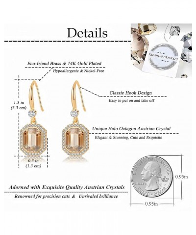 Austrian Crystal Halo Octagon Drop Dangle Earrings for Women 14K Rose Gold Plated Hypoallergenic Jewelry Gifts for Women Girl...