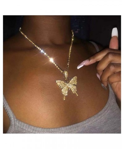 Boho Cz Crystal Butterfly Pendant Necklace Gold Tennis Chain Choker Necklace Cubic Tennis Butterfly Necklace Vintage Rhinesto...