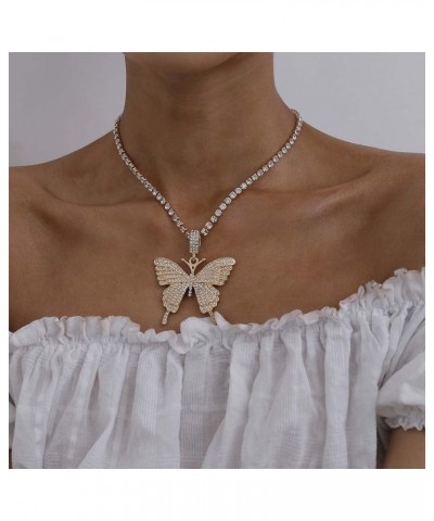 Boho Cz Crystal Butterfly Pendant Necklace Gold Tennis Chain Choker Necklace Cubic Tennis Butterfly Necklace Vintage Rhinesto...