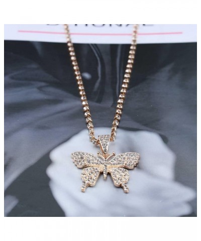 Boho Cz Crystal Butterfly Pendant Necklace Gold Tennis Chain Choker Necklace Cubic Tennis Butterfly Necklace Vintage Rhinesto...