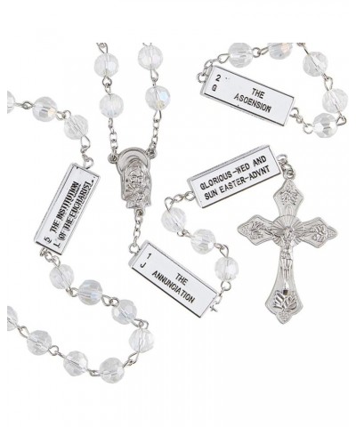 Clear Glass Prayer Beads Catholic Engraved Mysteries of the Rosary Necklace for Women and Men, 24 Inch $10.74 Necklaces