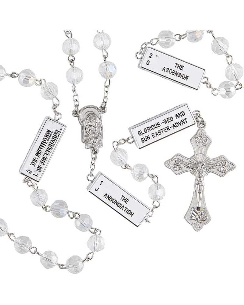 Clear Glass Prayer Beads Catholic Engraved Mysteries of the Rosary Necklace for Women and Men, 24 Inch $10.74 Necklaces