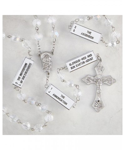 Clear Glass Prayer Beads Catholic Engraved Mysteries of the Rosary Necklace for Women and Men, 24 Inch $10.74 Necklaces