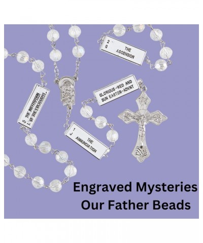 Clear Glass Prayer Beads Catholic Engraved Mysteries of the Rosary Necklace for Women and Men, 24 Inch $10.74 Necklaces