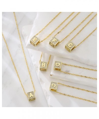 Women A-Z Initial Letter Name Engraved Necklace Cube Dice Pendant Chain Necklace M $12.59 Necklaces