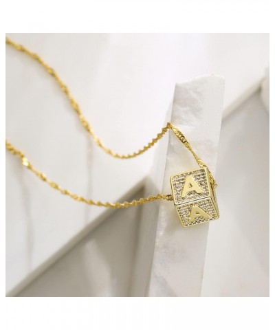 Women A-Z Initial Letter Name Engraved Necklace Cube Dice Pendant Chain Necklace M $12.59 Necklaces