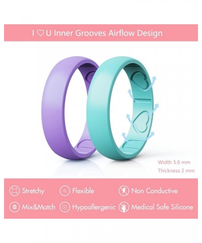 Silicone Rings for Women - Heart [I Love U] Pattern Airflow Inner Grooves Breathable Rubber Wedding Ring Silicone Wedding Ban...