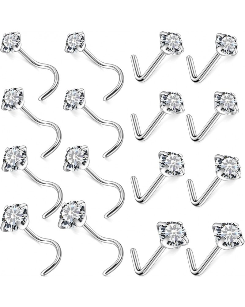 18G 20G 22G Nose Rings Studs Hypoallergenic Surgical Steel Screw L Shaped Diamond Nose Studs Silver Nose Nostril Piercing Jew...