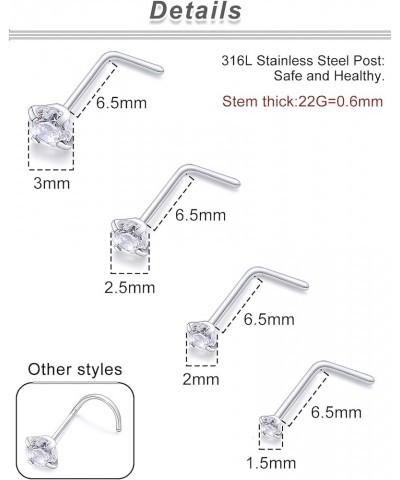 18G 20G 22G Nose Rings Studs Hypoallergenic Surgical Steel Screw L Shaped Diamond Nose Studs Silver Nose Nostril Piercing Jew...