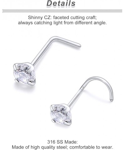 18G 20G 22G Nose Rings Studs Hypoallergenic Surgical Steel Screw L Shaped Diamond Nose Studs Silver Nose Nostril Piercing Jew...