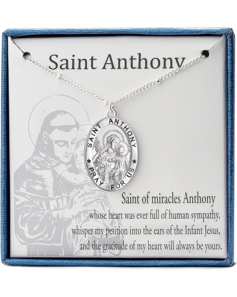 Saint Christopher/Michael/Jude/Joseph/Anthony Necklace for Women Girls Catholic Medal Pendant Jewelry 18+2 Inches Anthony-sil...