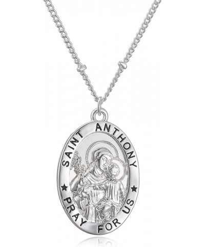 Saint Christopher/Michael/Jude/Joseph/Anthony Necklace for Women Girls Catholic Medal Pendant Jewelry 18+2 Inches Anthony-sil...