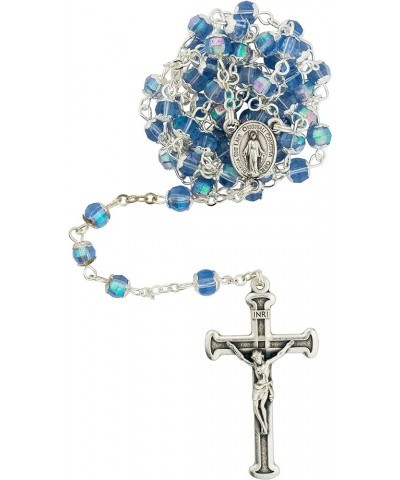 Glass Bead Rosary with Silver-Tone Floral Caps | Miraculous Medal Center and Crucifix | Includes a Velveteen Pouch | Great Ca...