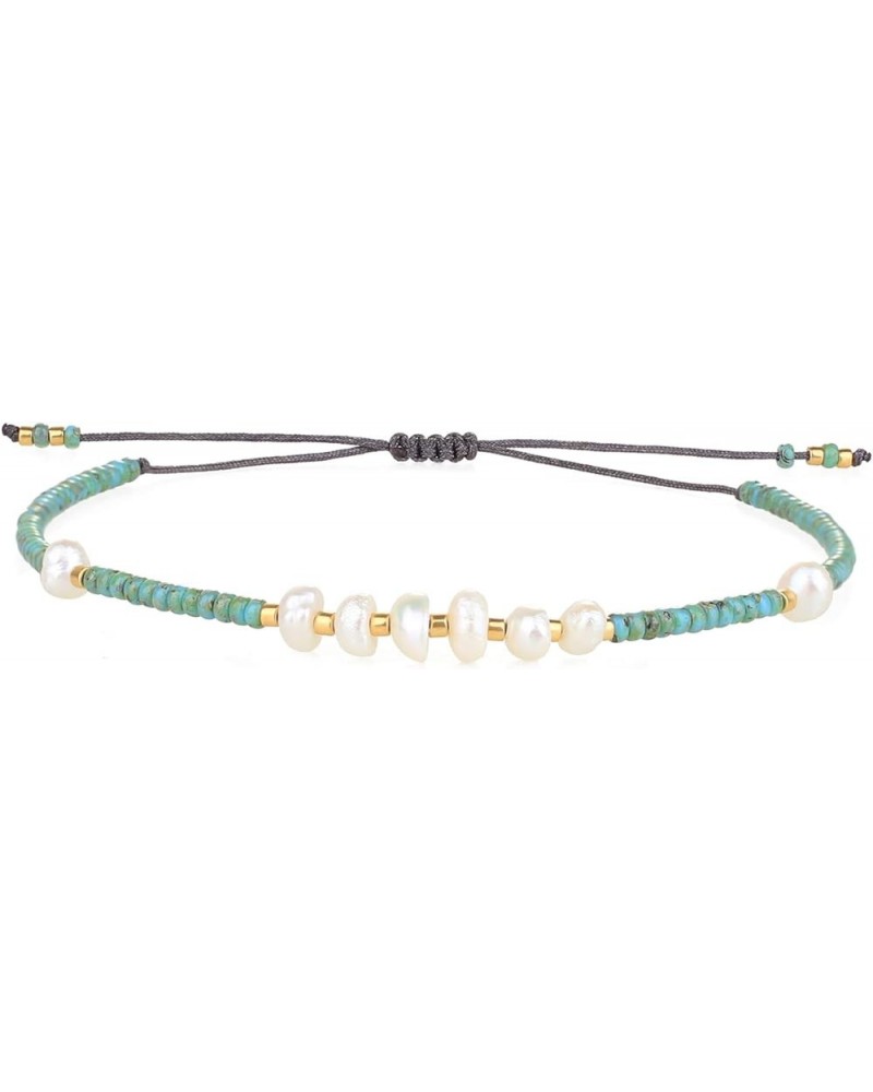 Strand Crystal Bracelets for Women Turquoise and Pearl Beads 8022G $11.39 Bracelets