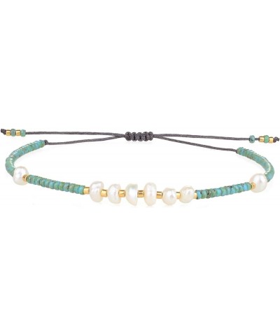 Strand Crystal Bracelets for Women Turquoise and Pearl Beads 8022G $11.39 Bracelets