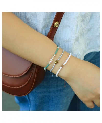 Strand Crystal Bracelets for Women Turquoise and Pearl Beads 8022G $11.39 Bracelets