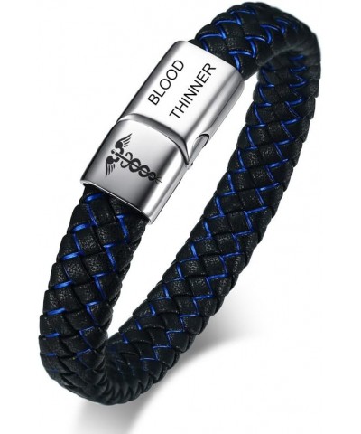 Blue Braided Leather Medical Symbol Caduceus with Magnetic Clasp Cuff Wristband Bracelet,6.9/7.5/8.5 7.5 Inches-Style 2 Symbo...