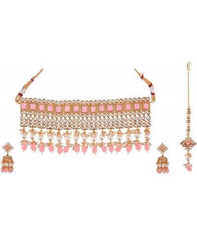 Indian Jewelry Sets for Women Bollywood Jewelry Indian Bollywood Kundan Crystal Pearl Wedding Choker Necklace Earrings Maanti...