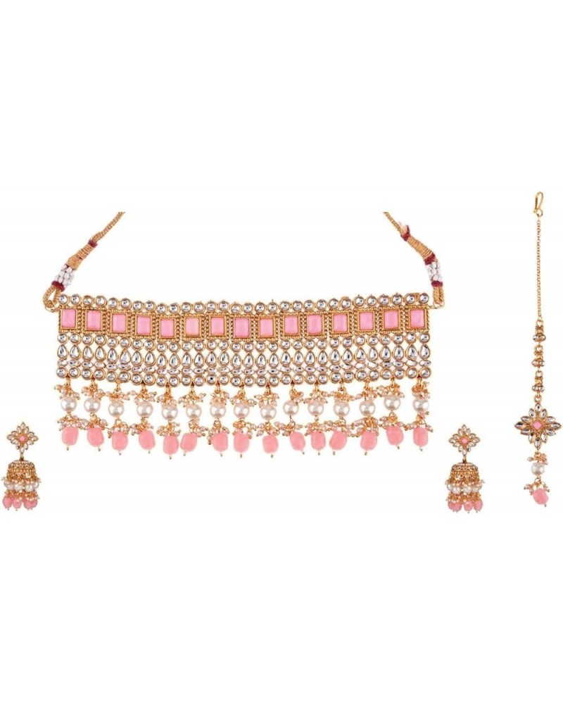 Indian Jewelry Sets for Women Bollywood Jewelry Indian Bollywood Kundan Crystal Pearl Wedding Choker Necklace Earrings Maanti...