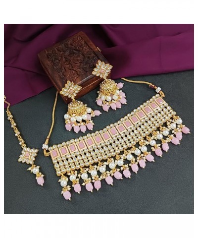 Indian Jewelry Sets for Women Bollywood Jewelry Indian Bollywood Kundan Crystal Pearl Wedding Choker Necklace Earrings Maanti...