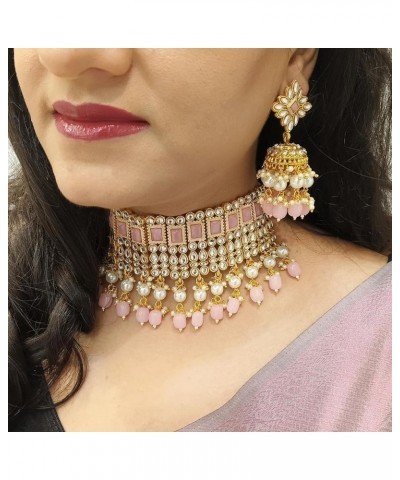 Indian Jewelry Sets for Women Bollywood Jewelry Indian Bollywood Kundan Crystal Pearl Wedding Choker Necklace Earrings Maanti...