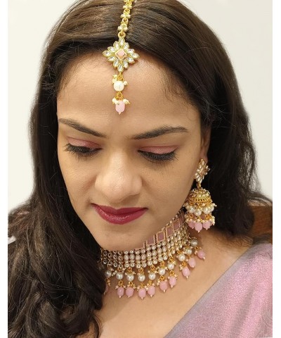 Indian Jewelry Sets for Women Bollywood Jewelry Indian Bollywood Kundan Crystal Pearl Wedding Choker Necklace Earrings Maanti...