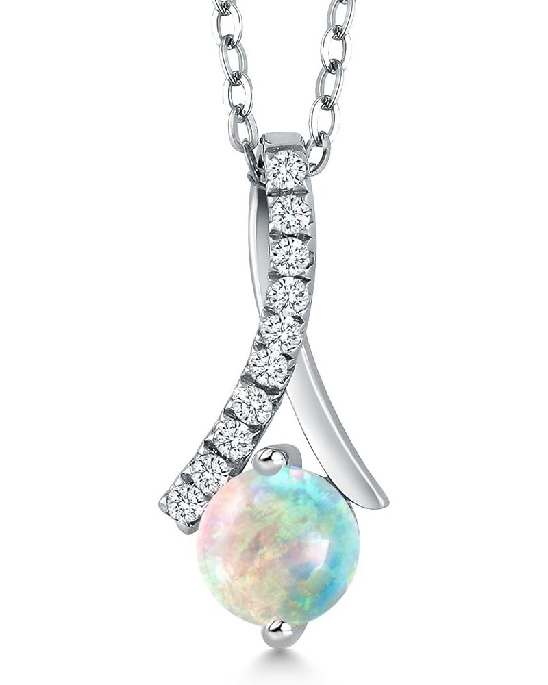 925 Sterling Silver Round 6MM Gemstone Birthstone Pendant Necklace For Women with 18 Inch Chain Opal $36.05 Necklaces