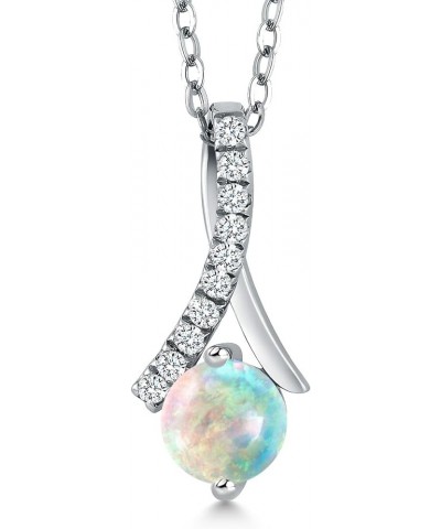 925 Sterling Silver Round 6MM Gemstone Birthstone Pendant Necklace For Women with 18 Inch Chain Opal $36.05 Necklaces