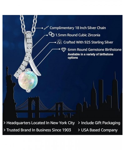 925 Sterling Silver Round 6MM Gemstone Birthstone Pendant Necklace For Women with 18 Inch Chain Opal $36.05 Necklaces