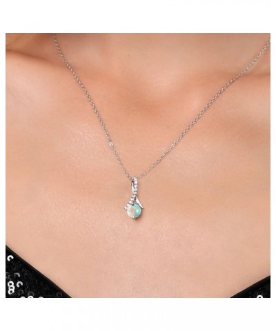 925 Sterling Silver Round 6MM Gemstone Birthstone Pendant Necklace For Women with 18 Inch Chain Opal $36.05 Necklaces